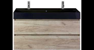Maxx XL Badmeubelset 120 cm - Craft Oak - Wastafel Kube Enkel Zwart 2 Kraangaten