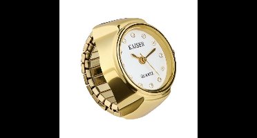Ringhorloge Vinger Horloge Ring - Goud met Steentjes - One Size Fits All Rekband - Kaiser Quartz - 22mm