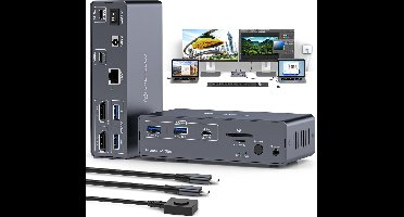 12-in-1 USB-C Dockingstation voor 2 Laptops met Dual 4K@120Hz DisplayPort, Ethernet & Snelle Dataoverdracht