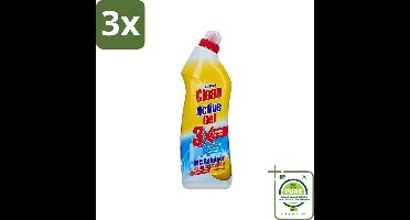 3 x At Home - Clean - Active Gel - Toiletreiniger - Lemon - Extra Krachtig - 750 ml - Grootverpakking - Toilet Reiniger - Toilet Schoonmaak - Kalk Verwijderaar - Toiletgel - Lemon Geur