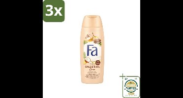 3 x Fa - Douchecrème - Room & Olie Kokosnuss Kakaoboter - Verzachtend & Voedend - 250 ml - Grootverpakking - Douchecrème - Natuurlijke Ingrediënten - Cacaoboter - Kokosnoot - Verzorgende Douche