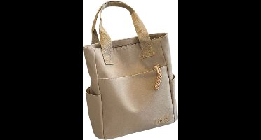 Preppy College Tote Bag - Multifunctionele Boekentas met Multi-Vakken - Stof - Beige