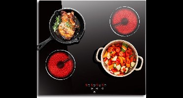 RVV® Elektrische Kookplaat 4 Pits - Elektrische Fornuis - Elektrische Kookplaat Vrijstaand - 4 Kookzones - Kinderslot - Zwart - 59cm x 52cm x 5cm