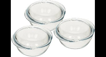 Pyrex ronde glazen ovenschaal met deksel - 3x - 2,1 liter - 22 x 13 x 5 cm - Ovenschotel schalen - Bakvorm