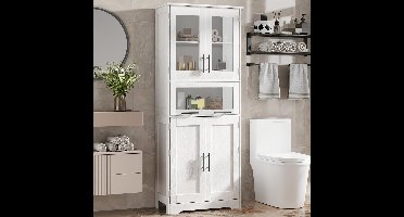 Badkamerkast – Badkamermeubel – Kolomkast – Opbergkast – Spiegelkast – Vrijstaand – Met Glazen Deuren – Verstelbare Planken – Metalen Frame – Modern Design