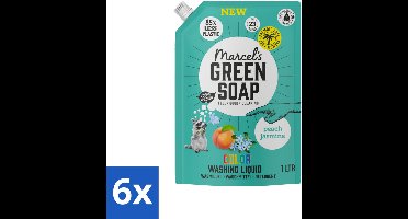 Marcel's Green Soap - Vloeibaar Wasmiddel - Kleur - Navulling - Perzik & Jasmijn - Effectief & natuurlijk - 23 Wasbeurten - 1 liter - Voordeelverpakking - 6 stuks