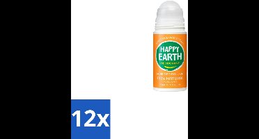 Happy Earth – Deodorant Roll-On – 100% Natuurlijk Rose Petitgrain – 75 ml - Voordeelverpakking - 12 stuks