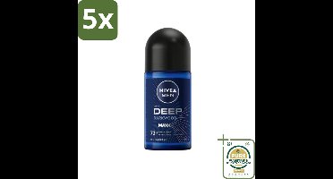 5 x NIVEA MEN - Deodorant Roller - Deep Black Carbon Darkwood - 50 ml - Grootverpakking - NIVEA MEN Deodorant - Mannelijke Geur - Anti-transpirant - Zweetbestrijding - Houtachtige Geur