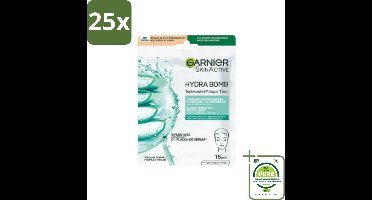 25 x Garnier - SkinActive - Hydrabomb Tissue Masker - Hyaluronzuur & Aloe Vera - Super Hydraterend - 1 Gezichtsmasker - Grootverpakking - Hydraterend Masker - Hyaluronzuur - Aloë Vera - Gezichtsmasker - Droge Huid