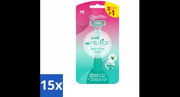 15 x Wilkinson - Wegwerpscheermesjes - Quattro For Woman - Precies - 4 mesjes - Scheermesje Vrouw - Wegwerpmesje - Huidvriendelijk Scheren - Fluweelzachte Huid - Scheren Voor Vrouwen