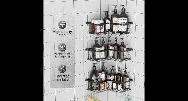 doucherek - Doucheplank - Zelfklevend Hoekrek Badkamer Opslag, Douchemand, - Set van 3 - zwart - 21,5D x 11B x 6H centimeter