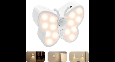 Ynkkvre - Nachtlampje met bewegingssensor - Oplaadbaar lampje - Vlinder LED-nachtlampje met spotje - Traploos dimbaar kastverlichting en trapverlichting - USB oplaadbaar - Voor trap-Gang-Badkamer-Kinderkamer-1pcs