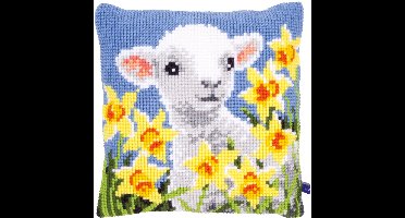 Vervaco - Kruissteekkussen kit - Lam met narcissen - PN-0148423 - Borduren - Borduurpakket - Borduurpakket volwassenen - Borduurpakket kind