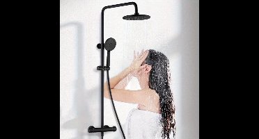 Doucheset – Douchekraan – Regendouche – Handdouche – Douchekolom – Thermostaatkraan – Matzwart – Verstelbare Hoogte – Veiligheidsstop 40°C