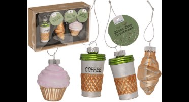 Glazen Kerstdecoraties – Set van 3 – Koffie, Croissant & Cupcake – Hoogwaardig Glas
