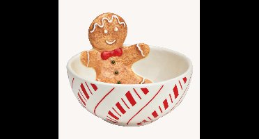 Keramische gingerbread figuur kom, rood/wit/bruin (B/H/D) 12x9x12cm 225ml