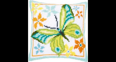 Vervaco - Kruissteekkussen kit - Groene vlinder - PN-0163342 - Borduren - Borduurpakket - Borduurpakket volwassenen - Borduurpakket kind