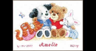 Vervaco - Telpakket kit - Geboorte - Lieve diertjes - PN-0002202 - Borduren - Borduurpakket - Borduurpakket geboorte - Borduurpakket volwassenen