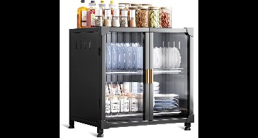 Velox Goods W312 Gootsteenkast Organizer – Uitschuifbaar Keukenkastje Rek met Ladesysteem – Opbergsysteem onder Gootsteen – Keukenrek met Afdruiprek en Mandjes – Zwart Kunststof