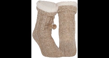 Apollo Fleece huissokken/slofsokken - kinderen - beige - warme voering - comfortabel - gebereid