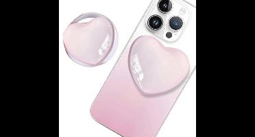 Intrekbare handgreep voor mobiele telefoon - glazen hart ontwerp, multifunctioneel, magneet, compatibel met smartphones en tablets, roze