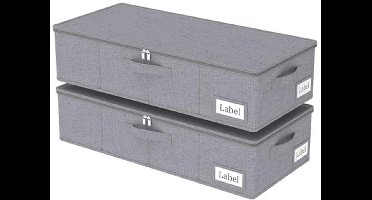 Yawinhe Opvouwbare Opbergmand voor Onder Het Bed met Deksel, Opbergtas Commode met Duurzame Ritssluiting en Handgrepen, voor Kleding, Schoenen, 2-Pack, 60x30x15cm, Grijs