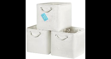 Set of 3 fabric cube baskets with rope handles 28x28, completely off-white