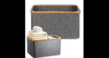 Grote Bamboe Wasbox 60L - Opvouwbaar & Draagbaar - Grijs