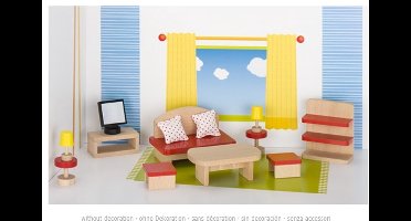 Poppenhuismeubeltjes: WOONKAMER, wandrek H8cm, 13-delig