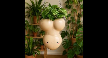 MikaMax Willy Plantenpot - Grappige Keramische Bloempot - Inclusief Ophangketting - Hangende Plantpot voor Kamerplanten
