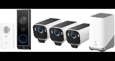 eufy Security eufyCam S3 Pro MaxColor Vision 4K 3-Cam Set inclusief Homebase 3 + E340 2K Draadloze Video Deurbel Inclusief Chime - Bundelvoordeel