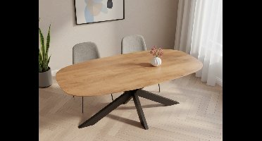 Deens Ovale Eettafel 200x100 cm – Mangohout Lichtbruin – Industriële Eetkamertafel met Zwart Metalen Frame – Robuuste Houten Tafel voor 6 Personen – Duurzame & Handgemaakte Ovale Eettafel NoviHome