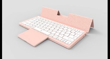 Draagbaar draadloos Bluetooth-toetsenbord voor tablets, telefoons en computers met een verborgen touchpad van PU-leer (roze).