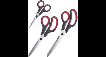 Westmark 3-delige schaarset, 1x knutsel- en naai-schaar (14 cm), universele huishoudschaar (21 cm) en papier- en knutselschaar (25 cm), roestvrij staal/plastic, zwart/rood/zilver, 137622E6