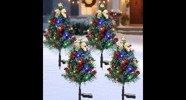 Boraboi® Set van 4 voorverlichte kerstbomen voor buiten met solaraandrijving,Gouden,74 cm