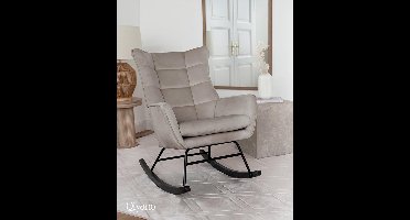 Schommelstoel Modern Taupe – Novihome Medira Luxe Relaxstoel met Armleuningen en Fluwelen Zitting – Hoogwaardige Houten Glijders, FSC-Gecertificeerd, Draagkracht 180 kg – Perfect voor Woonkamer, Slaapkamer en Wellness