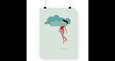 Artprint Dromer - Hoofd in de wolken illustratie in A4 formaat - Poster met dromerig meisje