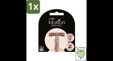 1 x Wilkinson Intuition - Navulmesjes - Rose Gold Safety Razor - Luxe - 15 mesjes - Scheermesjes - Scheermesjes Dames - Wilkinson Intuition - Scheermesjes Roségoud - Scheermesjes Luxe
