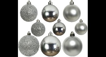 Kerstballen - 30x st - zilver - 4, 5, 6 cm - kunststof - mat-glans-glitter