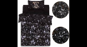 HARRY POTTER Hogwarts tweezijdig beddegoed zwart, eenpersoonsbed 135x200 cm