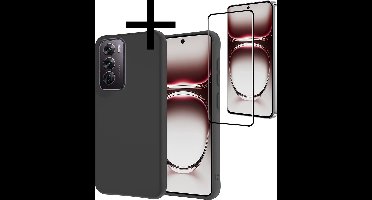 Hoesje - Met Screenprotector - Geschikt voor OPPO Reno 12 - Sterk & Shockproof - Back Cover - Siliconen Case - Telefoon Hoes - Zwart