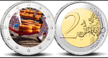 2 Euro munt kleur Alkmaar Kaasmarkt