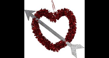 1x Valentijnsdag/bruiloft versiering hangend hart met pijl 45 cm - Lametta folie hangdecoratie hartjes