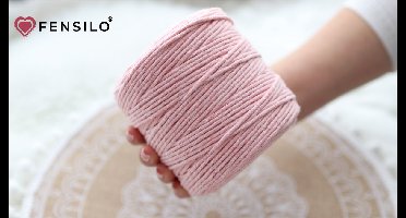 3mm x 200m Pastel Pink macramé katoenen koord Macrame Touw|kleuren om mee te knutselen|Garen voor Wandkleed en Plantenhanger Zelf Maken|Dromenvanger||engel van macramé