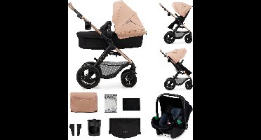 Kinderkraft MOOV 2 AIR 3-in-1 Kinderwagen – Grote Opblaasbare Wielen – Travel System met MINK PRO i-Size Autostoeltje – Beige
