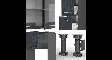 Vicco R-Line Complete keukeneenheid – 350 cm zonder werkblad Zwart beton/antraciet