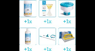 Zwembad Onderhoudsset - Startersset bevat Chloor - Testrips - Chloordrijver en Algen - Schoonmaakset - Scrubborstel - Zwembad Onderhoud Starterspakket - Chloortabletten - Onderhoud voor zwembad - Ideaal voor grotere Zwembaden (6-delig)