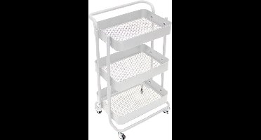 Perel metalen keukentrolley met drie ruime laden en handgreep, 4 wielen met rem, gemakkelijk manoeuvreerbaar, ideaal voor huis en kantoor, 46 x 35 x 76,5 cm, wit