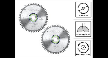 Festool set speciale cirkelzaagbladen 2x HW 160 x 20 x 2,2 mm TF52 ( 2x 496306 ) 160 mm 52 tanden
