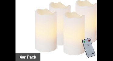 Star Trading adventskaarsenset, 4 stuks, pilaarkaarsen, was, wit, LED, timer, warm wit, afstandsbediening, 10 cm
